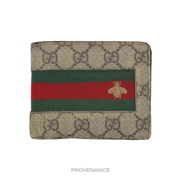 🔴 Gucci GG Supreme Bifold Wallet - Signature Web Bee - Picture 1 of 8